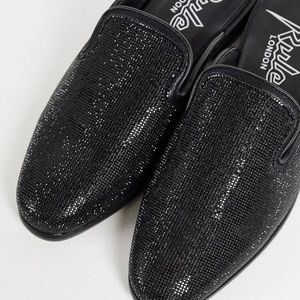Rude London Wide Fit Black Rhinestone Mules
